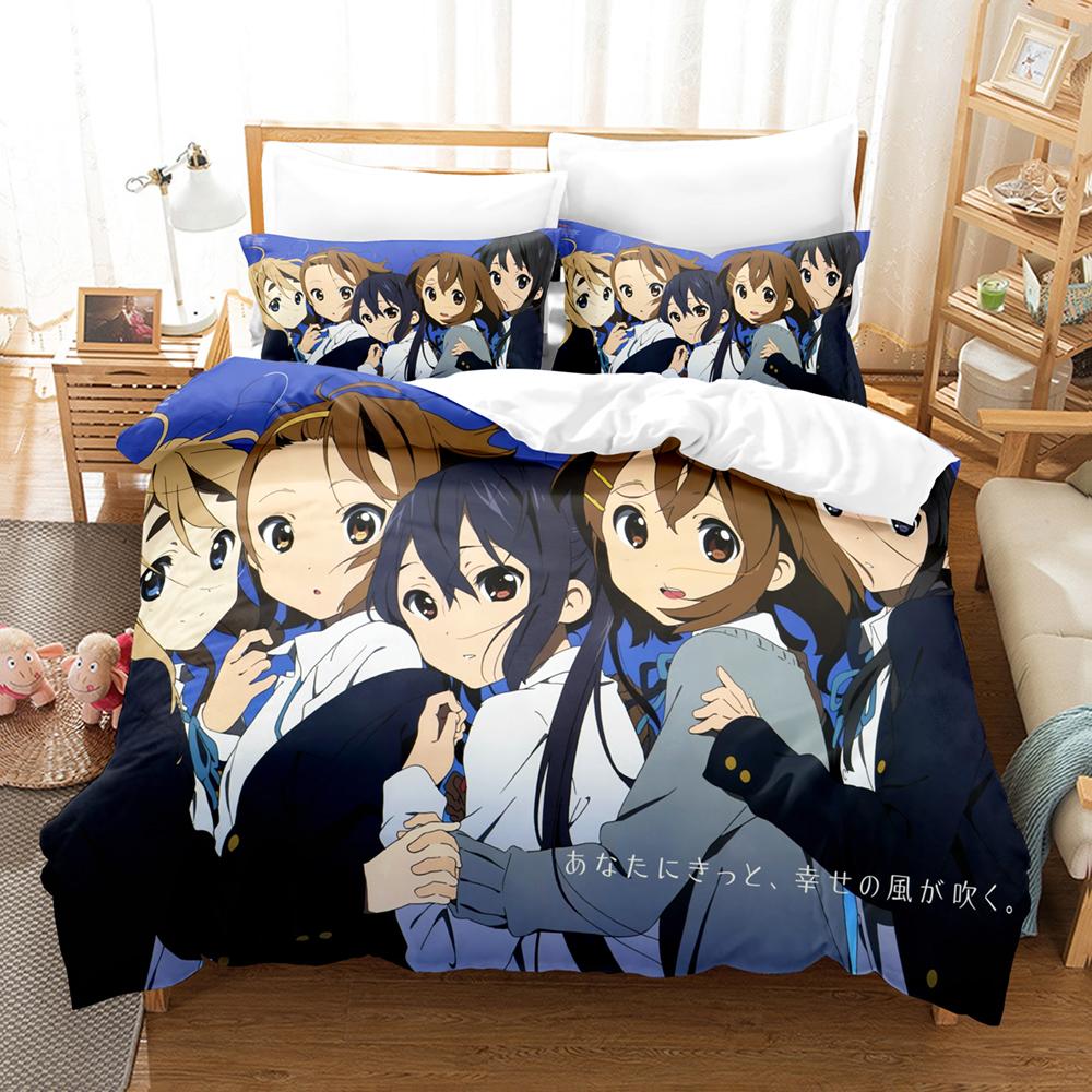 K ON Light Music Club Bedding Set 3PCS Anime Girl Band Guitar Drum Keyboard Character Print Duvet Cover All Sizes Customizable
