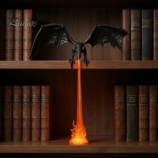 Magical Home Office Decor Fire-breathing Dragon Figurine, Durable PLA Flying Book Stopper, Bookshelf 3D Print Fantasy Ornament for Library Unique