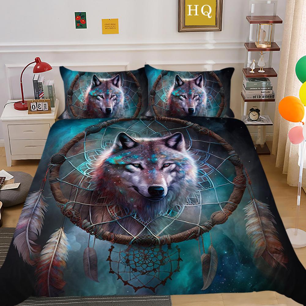 Wolf Printed Home Bedclothes King Size Microfiber Bedding Set Cover Man Soft High Quality Home Textiles
