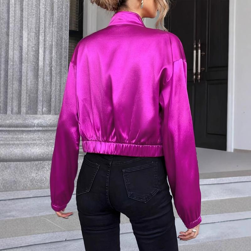 Women S Casual Loose Long Sleeve Baseball Jacket With Zipper