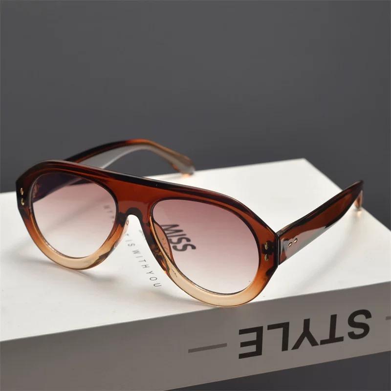 Vintage Flat Top Pilot Sunglasses Women For Men Luxury Brand Designer Sun Glasses Punk Anti Blue Light Glasses Optical Big Frame