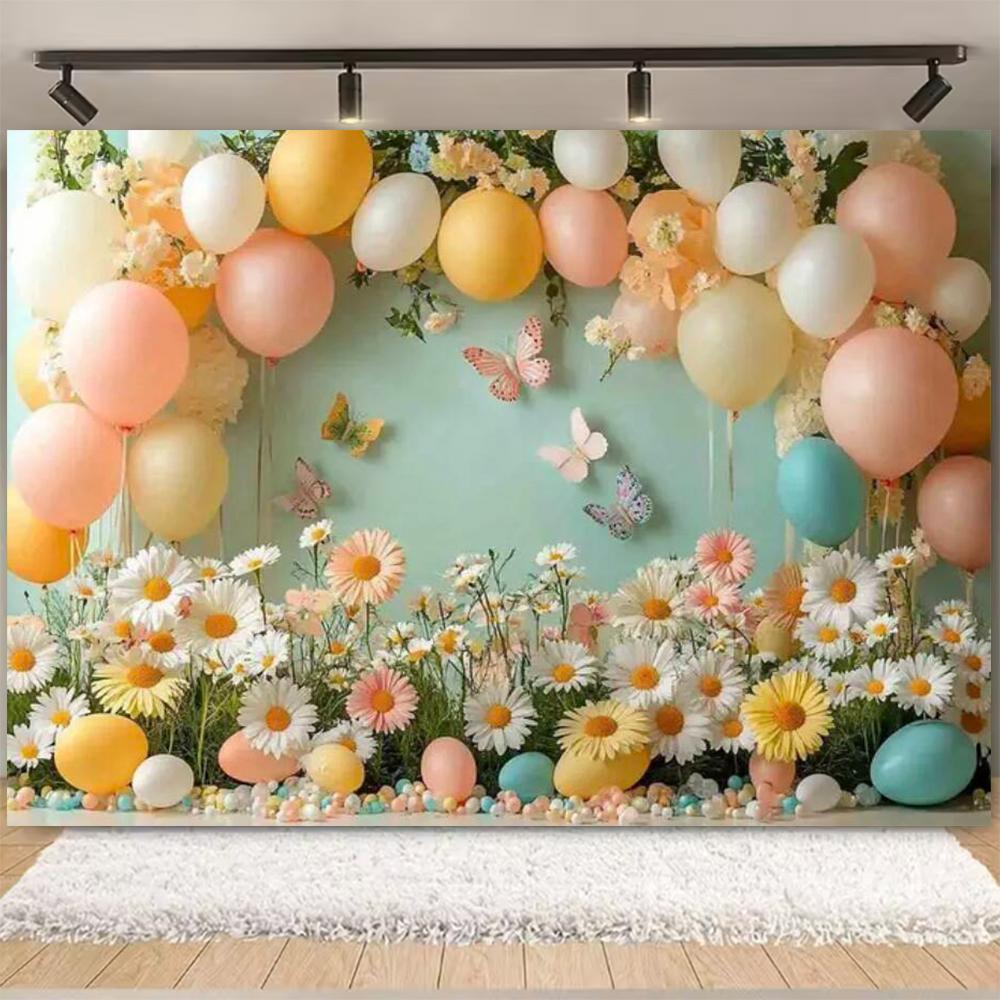 Spring Daisy Flower Backdrop Baby Shower Boho ArchBalloons Backdrop Girl Birthday Cake Smash Easter Kids Portrait Photo Props
