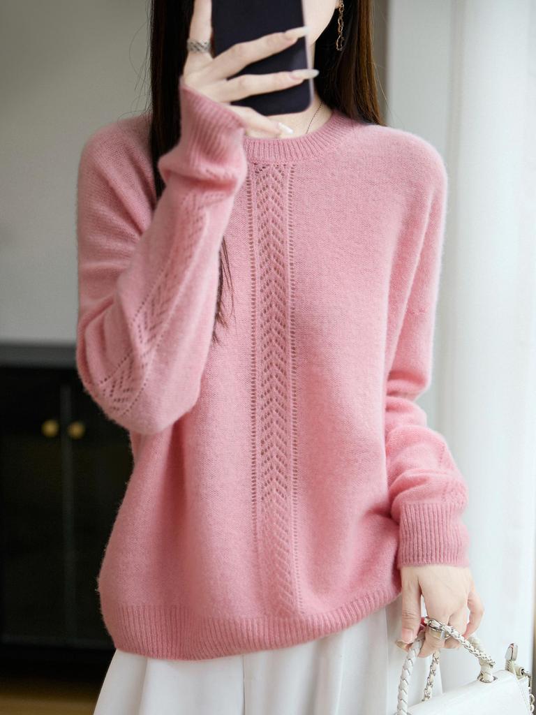 Korean Style Seamless Wool Sweater: Women's Loose Hollow Crochet Long Sleeve Knitwear for Autumn and Winter