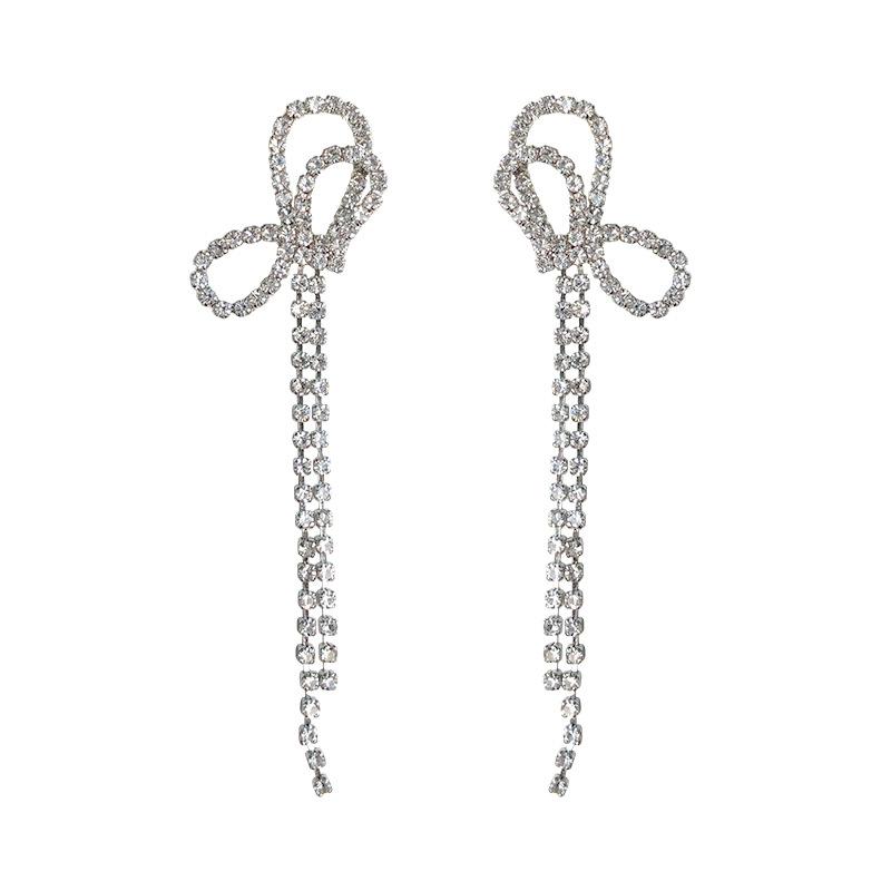 Super flash premium bow stud earrings~ ins Korean new trendy earrings long fringed earrings women's earclips