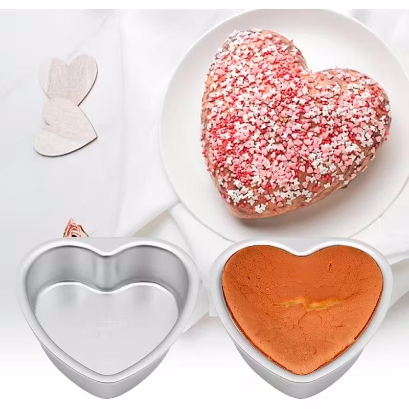 3 Inch Heart Shaped Cake Pan Mold Solid Bottom Aluminum Alloy Chocolate Cake Pan Silver Tin Baking Mold Mould