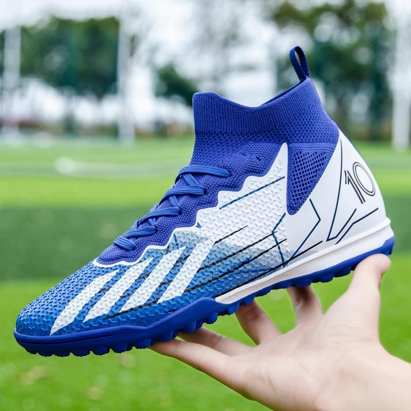 20252025 Flying woven football shoes high-top broken nails male and female students grass training long nails competition sports shoes