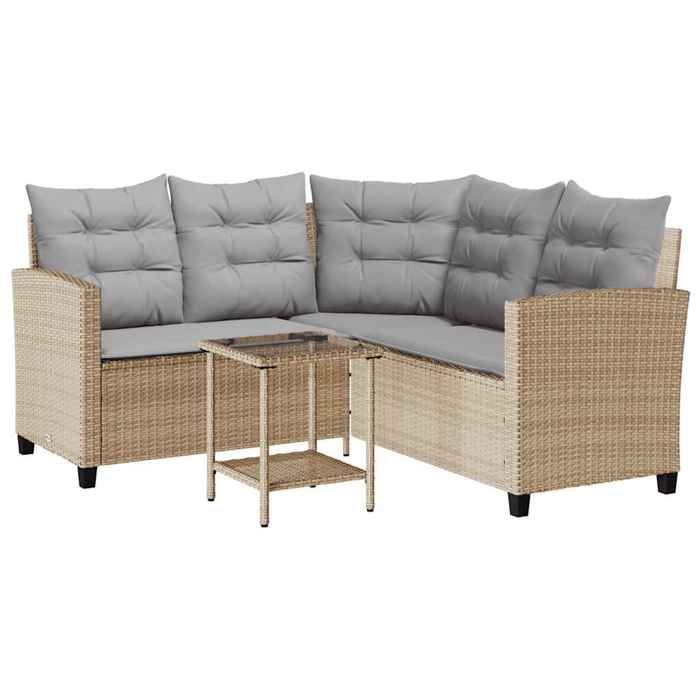 VidaXL Canapé de jardin avec table et coussins en forme de L beige, canapé d'extérieur, canapé d'extérieur en forme de L, 4103875