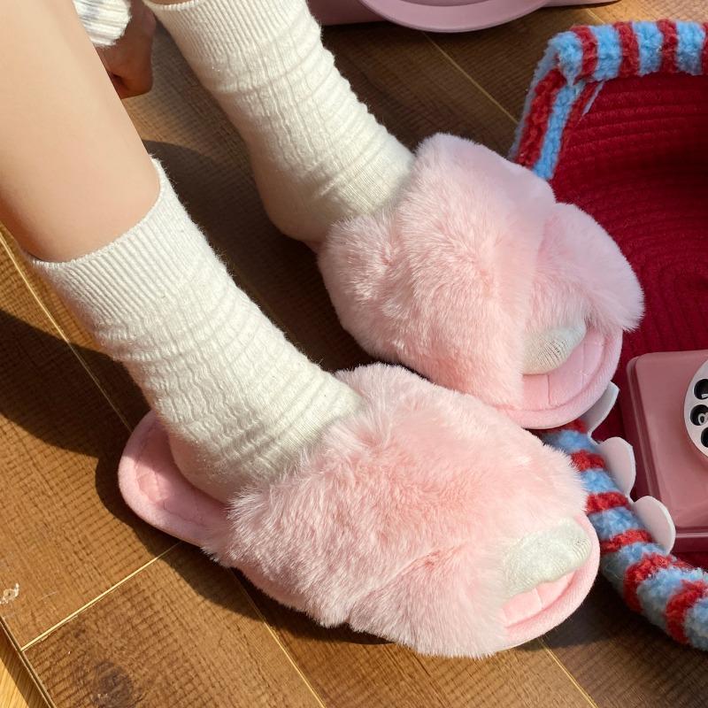 Fashion New Casual Fluffy Slippers Women Flats Fashion Popular Plush Winter Designer Shoes Home Elegant Platform Slippers Open Toe Shoes