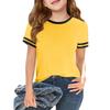 Girls Fashion Short Sleeve Round Neck Color Blocking Casual T-Shirt Top