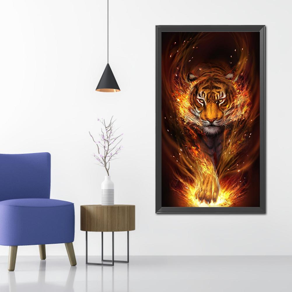 5D-DIY-Vollrundbohrer-Diamantmuster Feuertiger-Harz-Strass-Mosaik-Wandkunst-Bild-Set Heimdekoration