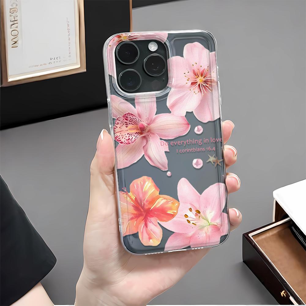 Pink Big Flower Phone Case For IPhone 16 15 Case IPhone 11 13 12 14 Pro Max XR X Xs Max 7 8 Plus Cover Case Funda Coque Bumber