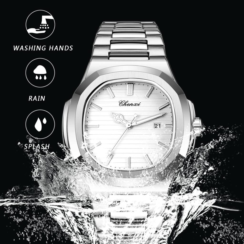 Armbanduhr Armbanduhr Quadratisch Leuchtender Zeiger Edelstahlband Quarzuhr Cool Business Alltag Weiß Herren Leuchtend Herren