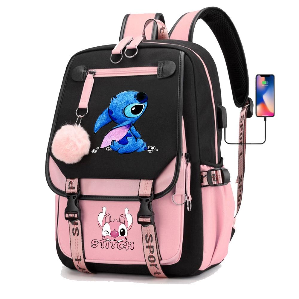 Stitch Cartoon Backpack For Boys Girls With Usb Charge Port