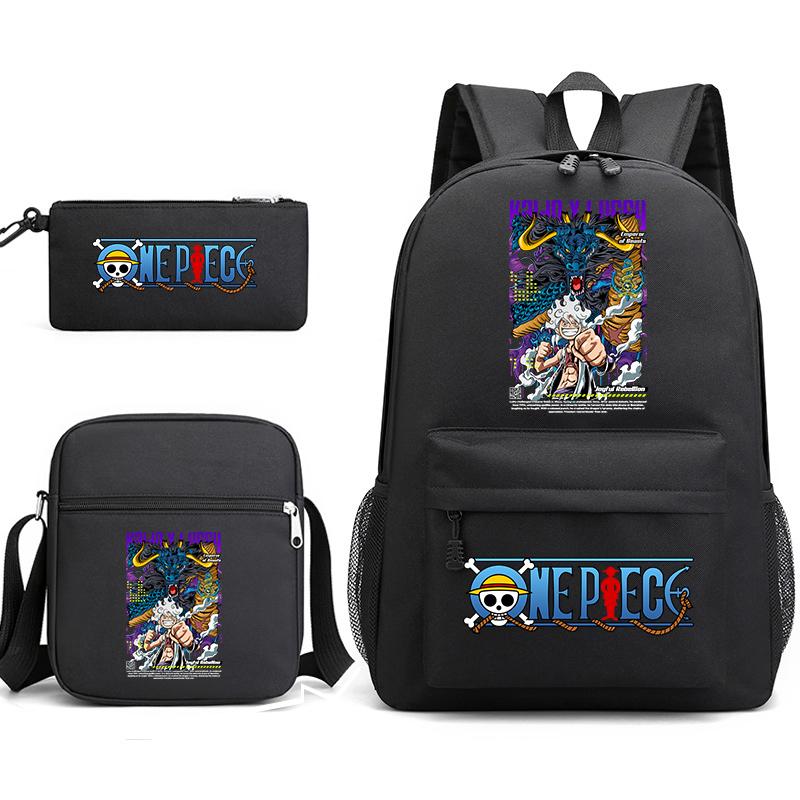 One Piece Luffy Anime Print Student Backpack Set 3 In 1 School Bag for Boys Girls with Pencil Case Tote Shoulder Bag