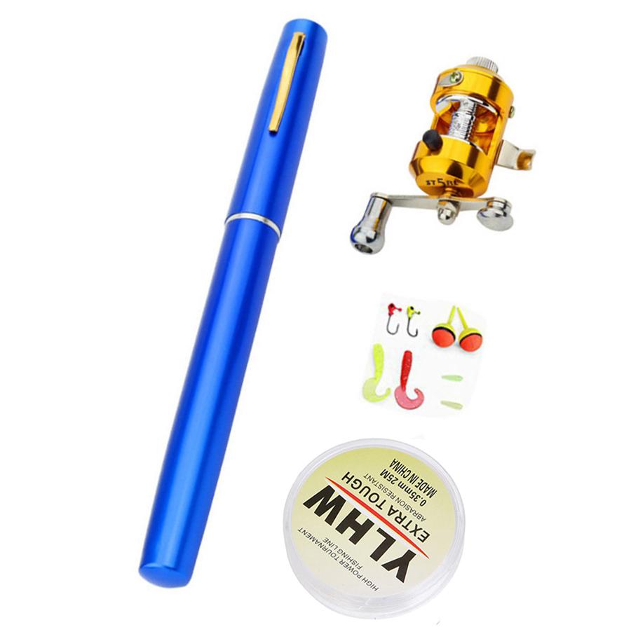 

Портативный карманный телескопический 1-метровый мини-набор удочек и катушек, небольшой удилище для подледной рыбалки с катушкой и крючком для наживки рыбы синий