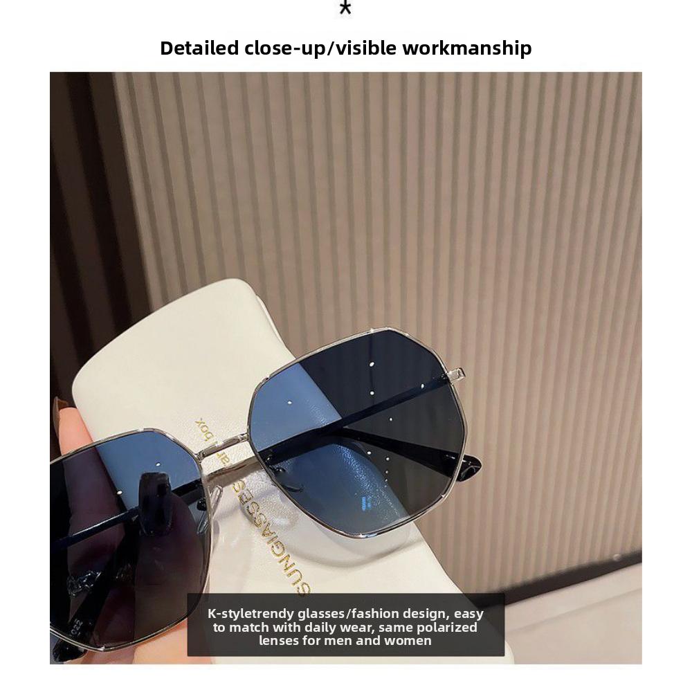 Transparent Blue Versatile Sunglasses Men's and Women's Polygonal Metal Driving Sunglasses Korean Version Tide Seaside Travel Glasses Women