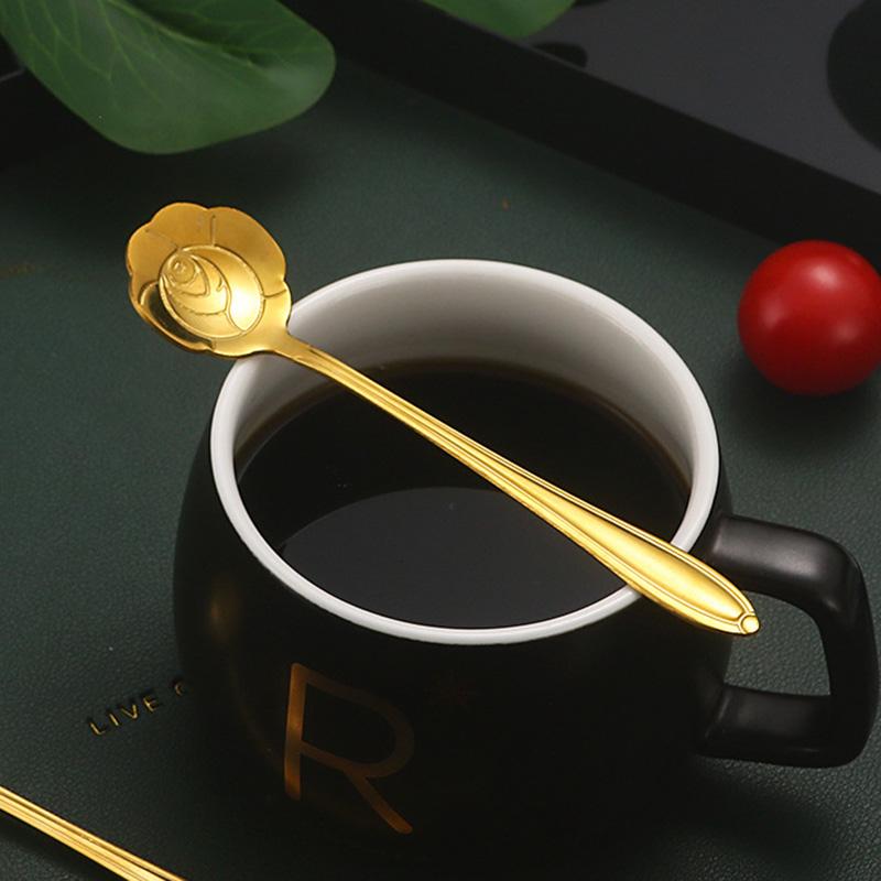 4PCS/Set 12.4-12.6cm Stainless Steel Flower Shape Spoons Coffee Mixing Ice Cream Dessert Spoons