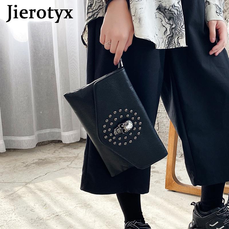 Gothic Stil Frauen Kupplung Tasche Vintage Niet Schädel Weibliche Unterarm Tasche Leder Schulter Umhängetaschen Geldbörse Dropship