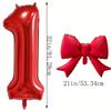 2pcs 32inch Red Number Digital 0-9 Balloon with Red Bowknot Foil Balloons for Birthday Party and Anniversary Decoration