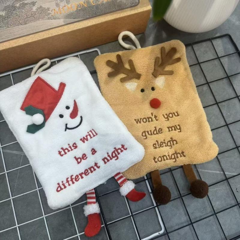 New Christmas Hand Towel Hanging Type Thickened Coral Fleece Towel Kitchen Absorbent Quick Drying Rag Cartoon Hand Towel
