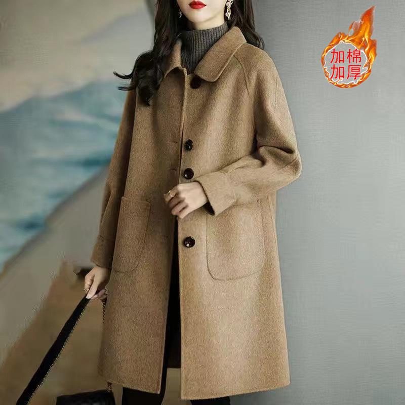 Woolen Coat Women's New Autumn and Winter Thickened Korean Version Slim-fitting Medium and Long Woolen Versatile Coat