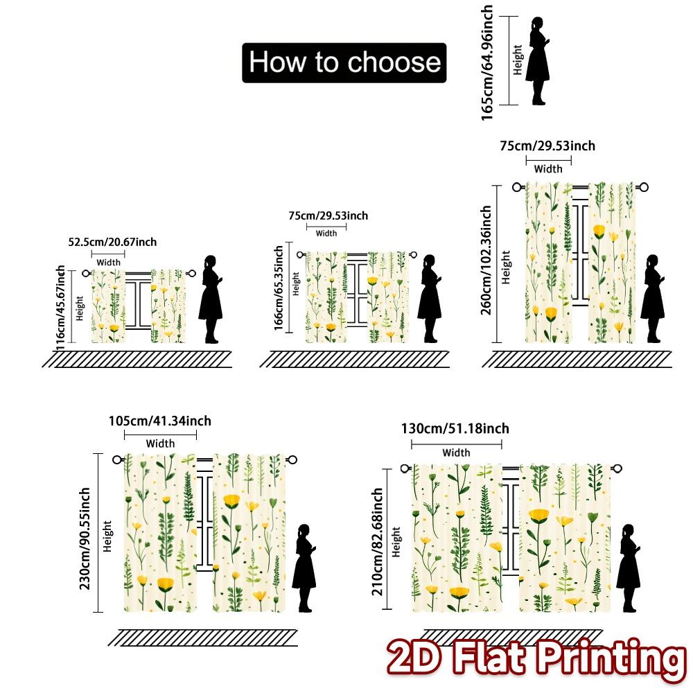 Set Of 2 Flat Printing Curtains Without Rod Floral Greenery Design April Fools Is Day Holiday Durable Polyester Made