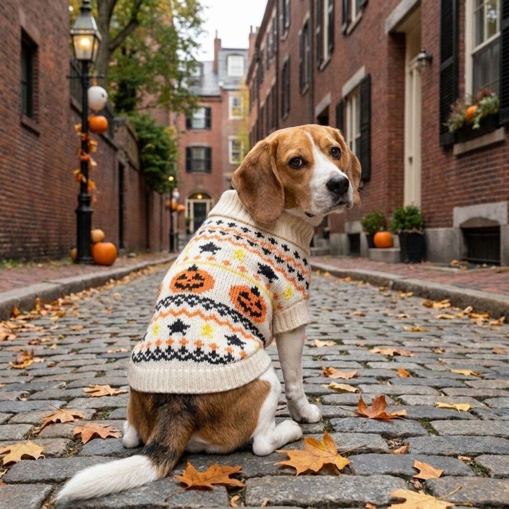 Knitwear Dog Pumpkin Pattern Coat Warm Cat Turtleneck Sweater Knit Pullover  Holiday Clothes