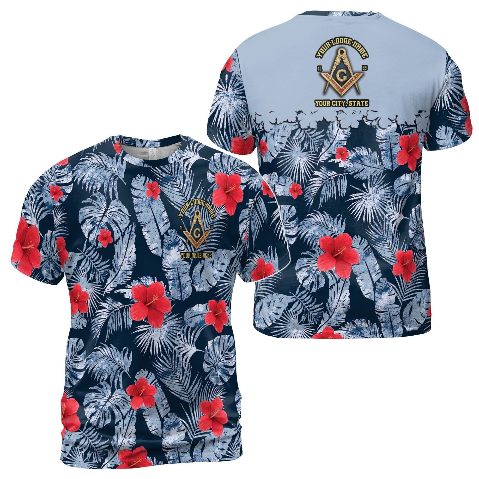 Personalized Masonic Freemasonry Ice Palm Leaf Patten Men s T-shirt S-5XL S