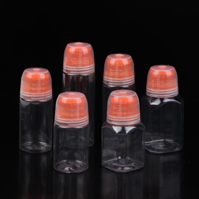 1 szt. Okrągłe i kwadratowe butelki plastikowe do wyciskania z podziałką – do sosu sałatkowego, olejów do grilla i przypraw