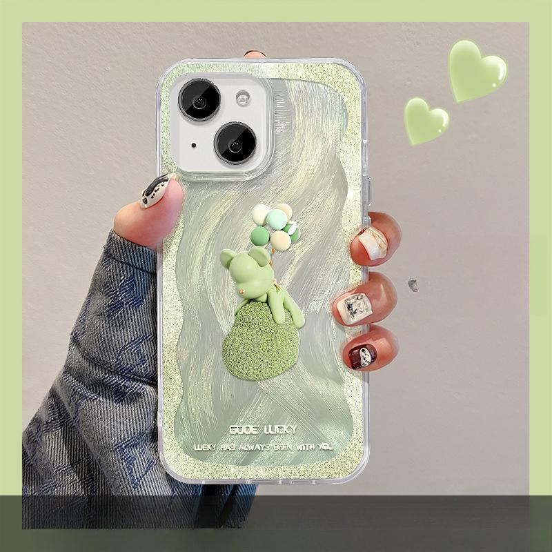 Applicable To Apple 15 Mobile Phone Case Iphone14 Balloon Bear Bracelet 13pro Feather Yarn 12 New Women's Model 11 High-end X