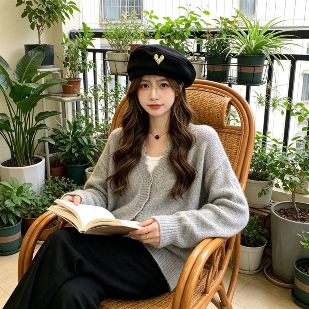 Solid Color Love Beret Thick Octagonal Cap Vintage Painter Hat Girls
