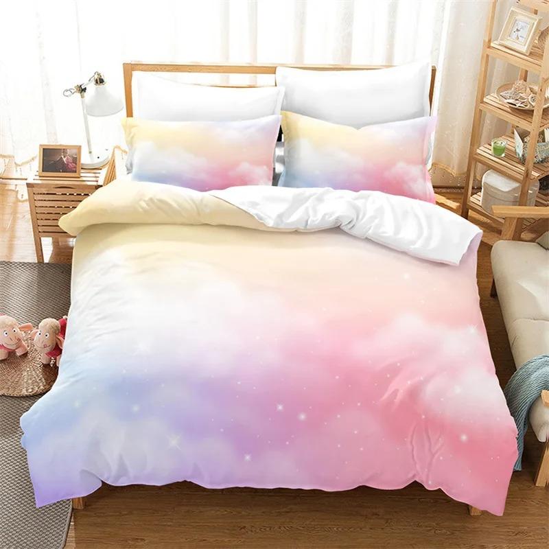 Dream Cloud Bedding Set Rainbow Sky Purple Blue Duvet Cover Queen Microfiber Comforter Cover For Kids Teens Adults Bedroom Decor