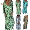 Women's Leopard Print Dress V-Neck Long Sleeve Maxi Dress Casual Loose Fit Spring Summer Dress for Office Daily Wear Vacation Party