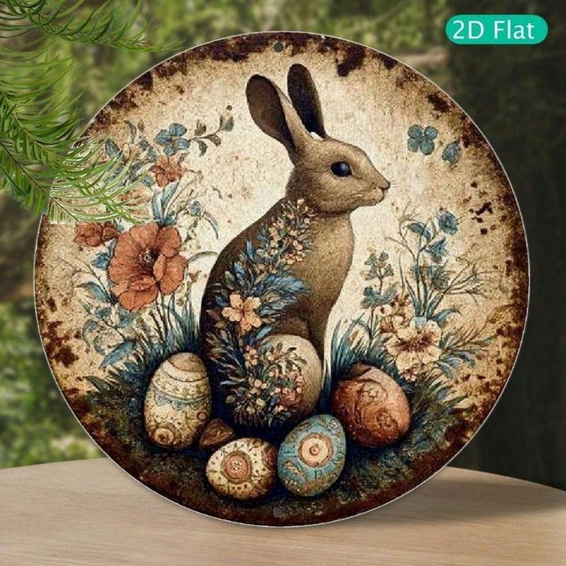 Metal Wall Art Poster Easter Bunny Rabbit Flowers Eggs Kitchen Decor