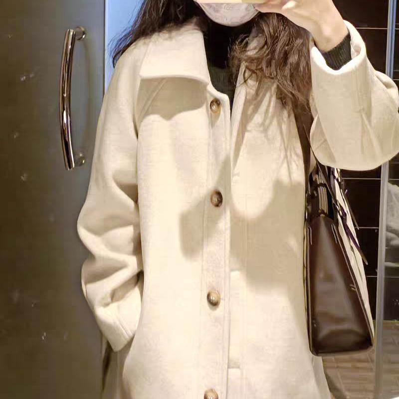 Long-Length Thickened Mid-Length Woolen Outer Wear for Women Button Design Autumn Winter Elegant Coat
