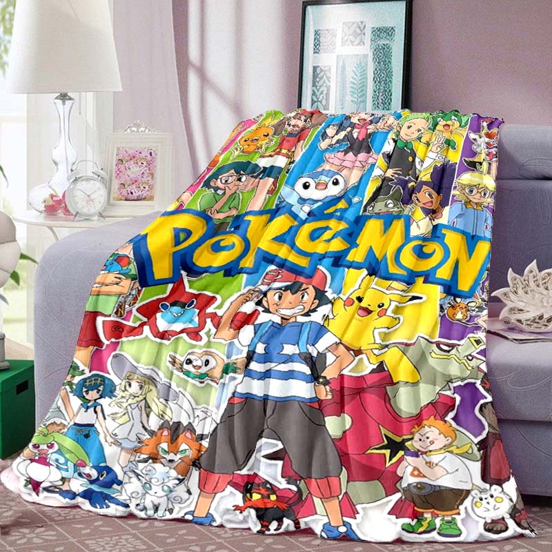 Pokémon Print Blanket Warm Comfortable Flannel Blanket for Bedrooms, Sofas, Beds, Chairs, Picnics, Travel -LXR37