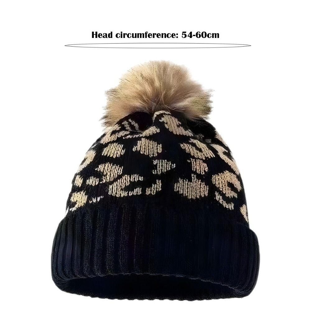 Cozy Leopard Print Hat Curled Edge Knitted Hat Casual Woolen Hat  Unisex