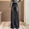 Women's Black & Gray Patchwork Wide-Leg Jeans - Spring/Autumn Plus Size, Floor-Length, Loose Fit