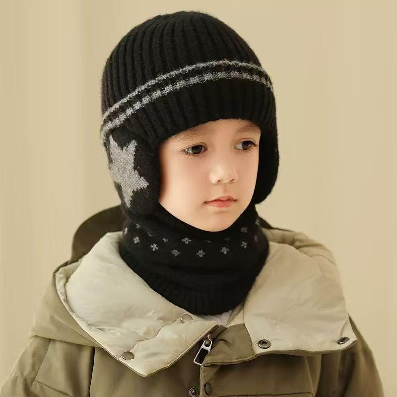 

Winter scarf set Boys and girls pullover hat Fleece warm ear protection cold knitted wool hat Children s hat