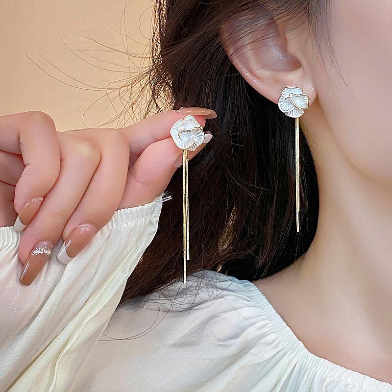 

White Camellia Earrings Women s Beautiful Earrings Accessible Luxury Fancy Elegant Generous Earrings 2025 New Arrival Best Selling Camellia Long Tassel