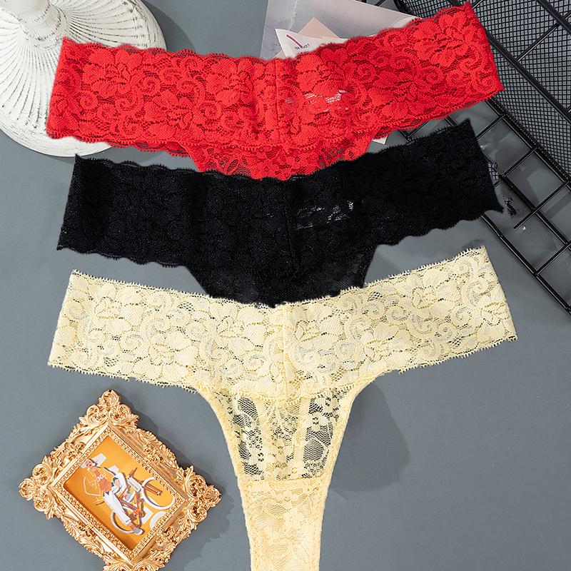 Mutandine da donna con motivo floreale ricamato moda tinta unita Slip a vita bassa da donna Intimo da notte