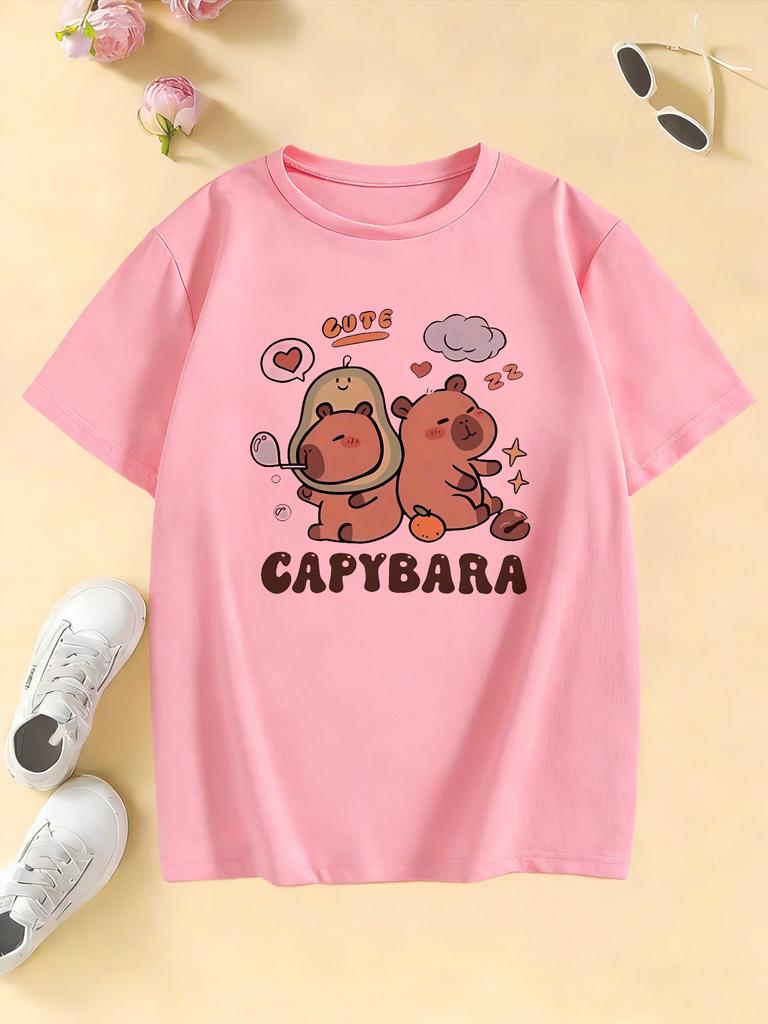 Funny Capybara Girls Design T Shirts Kids Childrens Tshirt Boys Girls Summer Spring Casual Top Tee