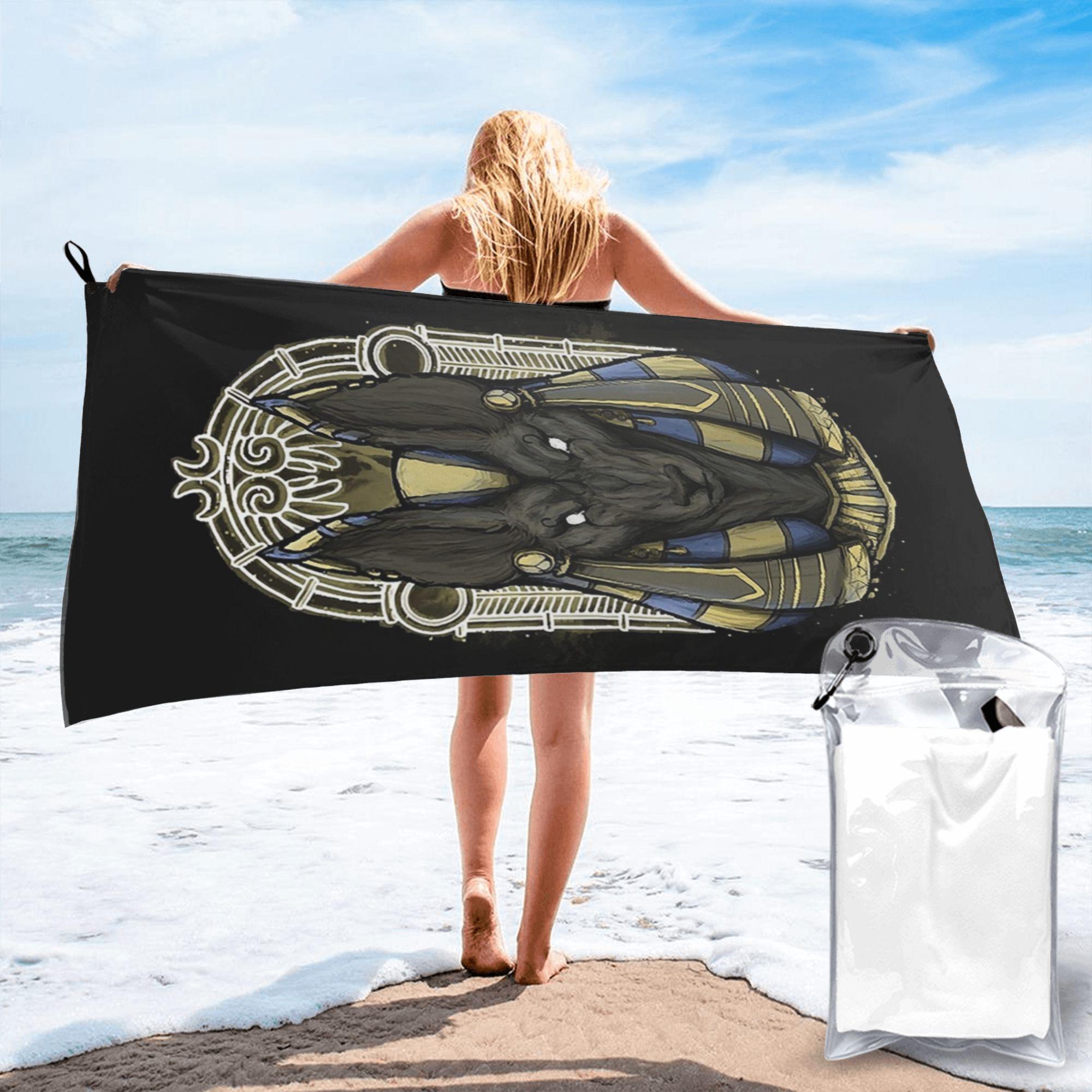 

Egyptian God Anubis Art Beach Towel Soft Microfiber Quick Dry Absorbent Quick Towels For Bath W30*H60(CM)