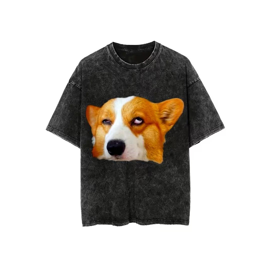 

Eye Rolling Corgi Printed Tshirt Minimalist Womens Daily Casual Round Neck Tshirt Cute Washed Tshirt Unisex Womens Top S
