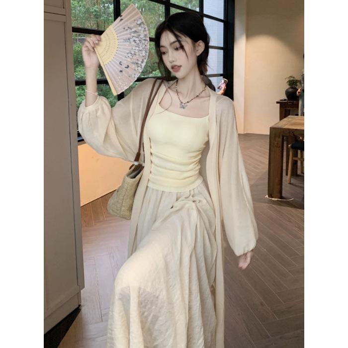 New Chinese suit Zen wear women s clothing Spring national style retro salt lazy wind milk three-piece set women s summer new S