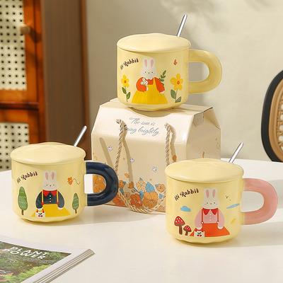 Creative Rabbit With Lid And Spoon Ceramic Cup Gift Box Cute Cup Gift Box Set