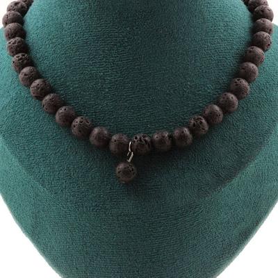 Stones and Minerals. 8 Mm Lava Bead Necklace + 1 8 Mm Lava Bead. Steel Chain Necklace Women, Men. Customizable Size.