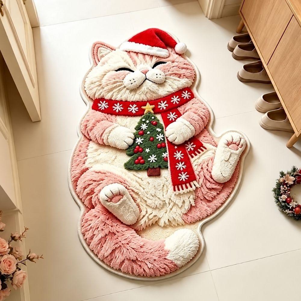 2D Cat-Shaped Area Rug Non-Slip Cartoon Carpet Cute Home Decor Carpet  Bedrooms