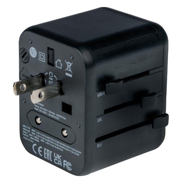 Verbatim Travel Adapter Eu/Uk/Us 2Xusb-A/Usb-C Pd 20W Uta-02 Black/Black 49544