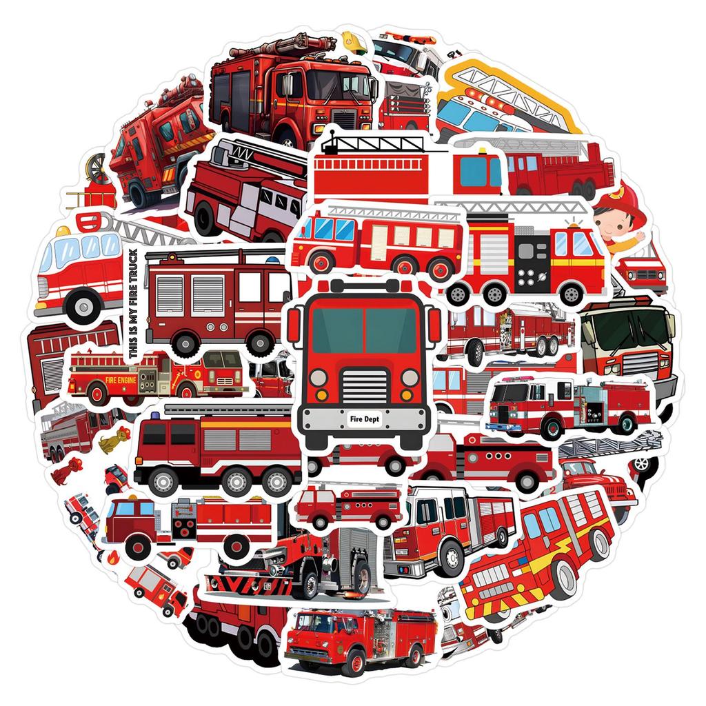 55 Fire Truck Cartoon Stickers: Creative Waterproof Decals for Suitcases, Water Bottles, Computers